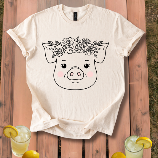 Pig Wearing Floral Crown T-Shirt