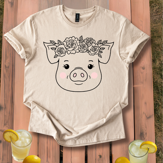 Pig Wearing Floral Crown T-Shirt