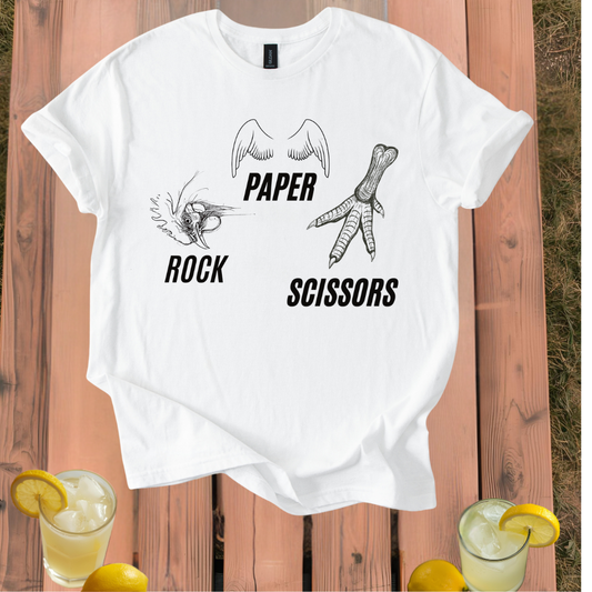 Rock, Paper, Scissors Chicken T Shirt Unisex